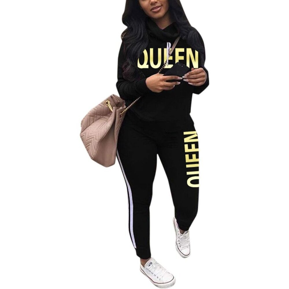 Stylish Women's Letter Print Tracksuit Set: X-Large Long Sleeve & Jogger Pants